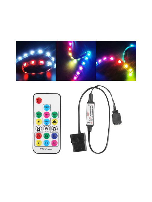ARGB Controller 5V 3 Pin RGB Controller Cable,SATA Power RGB Fan Controller with 14 Key Remote Control Switch