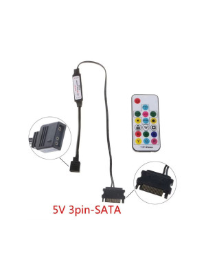ARGB Controller 5V 3 Pin RGB Controller Cable,SATA Power RGB Fan Controller with 14 Key Remote Control Switch