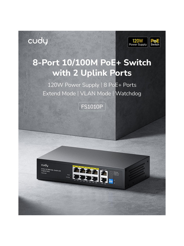 8-Port Gigabit PoE+ Switch with 2 Gigabit Uplink Ports 8-Port Gigabit PoE+ Switch with 2 Gigabit Uplink Ports