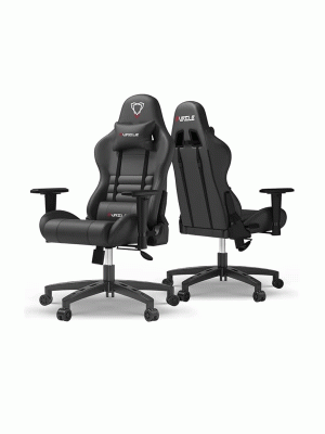 Furgle Gaming Chair, Racing Style High-Back Office Chair with Adjustable Armrests, PU Leather Ergonomic, with Headrest and Lumbar Support, Rocking Mode (Black) Furgle Gaming Chair, Racing Style High-Back Office Chair with Adjustable Armrests, PU Leather Ergonomic, with Headrest and Lumbar Support, Rocking Mode (Black)