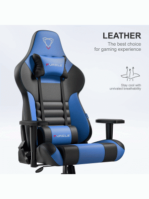 Furgle Gaming Chair, Racing Style High-Back Office Chair with Adjustable Armrests, PU Leather Ergonomic, with Headrest and Lumbar Support, Rocking Mode (BLUE) Furgle Gaming Chair, Racing Style High-Back Office Chair with Adjustable Armrests, PU Leather Ergonomic, with Headrest and Lumbar Support, Rocking Mode (BLUE)