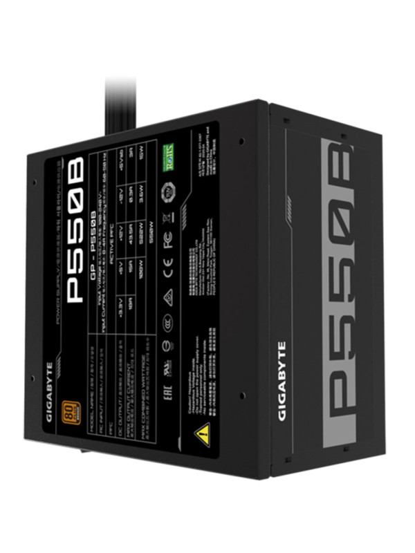 Gigabyte GP-P550B 550W 80 Plus Bronze Power Supply, Active PFC(>0.9 Typical), 120mm Silent Hydraulic Bearing (HYB) Fan, Intel ATX 12V v2.31 Form Factor, Single +12V Rail, Flat Cables