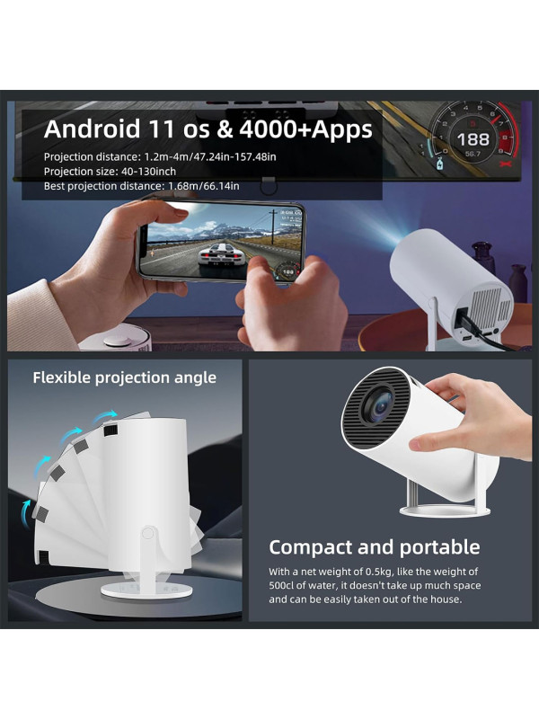 4K Ultra HD Portable Projector with Highlight Lens, LED SOURCE