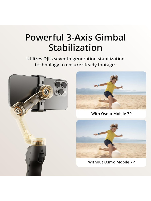 DJI Osmo Mobile 7P Gimbal Stabilizer for iPhone, Android, Native Tracking, Lighting, 3-Axis Phone Gimbal, Quick Launch, One-Tap Edit, Built-in Extension Rod & Tripod, 10hrs Use, Phone Charging