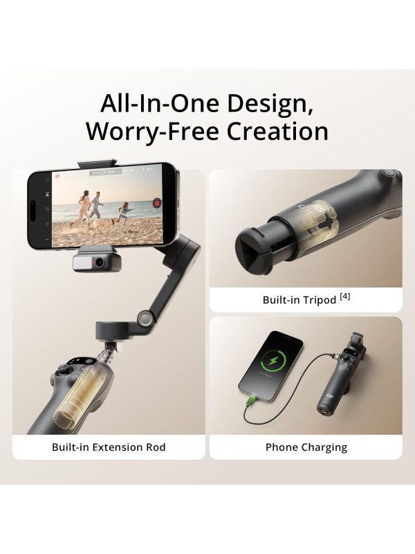 DJI Osmo Mobile 7P Gimbal Stabilizer for iPhone, Android, Native Tracking, Lighting, 3-Axis Phone Gimbal, Quick Launch, One-Tap Edit, Built-in Extension Rod & Tripod, 10hrs Use, Phone Charging
