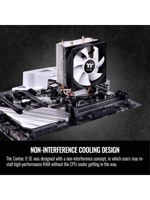 Thermaltake Contac 9 SE CPU Cooler, 120W Cooling Power, 92mm PWM Fan, Support Intel LGA 1700/ AMD AM5,AM4, CL-P106-AL09WT-A, Black Thermaltake Contac 9 SE CPU Cooler, 120W Cooling Power, 92mm PWM Fan, Support Intel LGA 1700/ AMD AM5,AM4, CL-P106-AL09WT-A, Black
