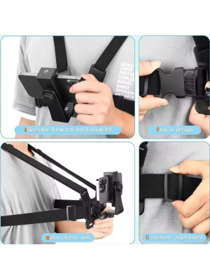 Phone Chest Mount Harness Holder - Phone Strap Clip - Compatible with iPhone Samsung GoPro 13/12/11/10/9/8 DJI Osmo and other