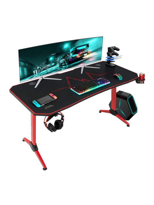 Gaming Desk Y-Shaped Metal Frame Gaming Desk with Cup Holder and Headphone Hook