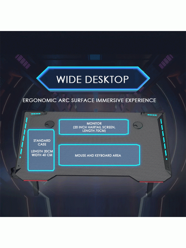 Z8 RGB Gaming Desk  With Z-Shaped Steel Frame, 120CM Carbon Fiber Surface, 4+3 LED Colors, Headset Hook, Cup Holder, ABS Armor, Anti-Pressure Feet – Black & Red