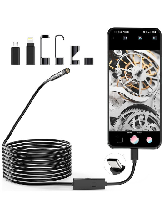 Industrial Endoscope P100, 10M – 1080P HD Waterproof Borescope with 8 Adjustable LED Lights