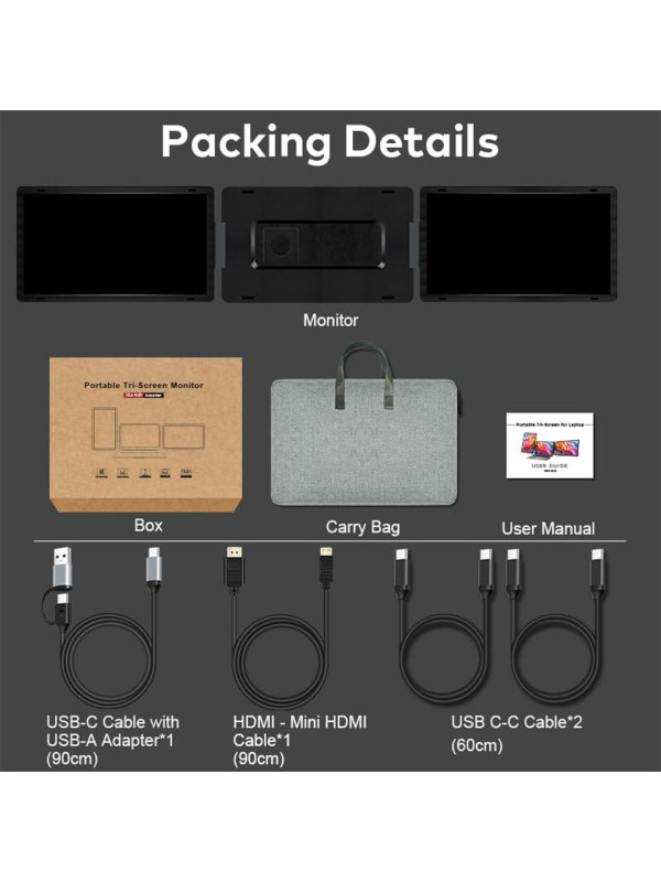 15.6" Inch FHD Portable Tri Screen Laptop Detachable Monitor Extender, Dual Mode Vertical & Horizontal, Slim Bezel- AU Version