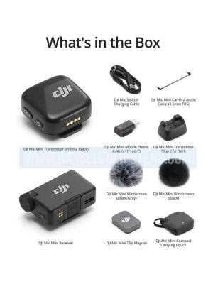 DJI Mic Mini (1 TX + 1 RX), Wireless Lavalier Microphone for iPhone/Camera/Android, Ultralight, Detail-Rich Audio, Noise Cancelling, Automatic Limiting, Vlog, Streaming, 400m Transmission