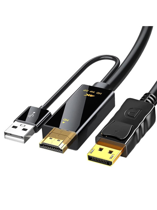 HDMI to DisplayPort Cable with USB(Power supply) -1.8Meter- Male to Male