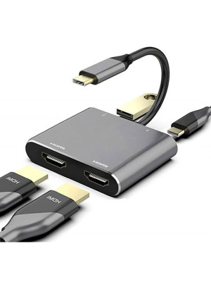 USB C to Dual HDMI Adapter, 4 in 1 USB Type C Hub with 2 HDMI/USB3.0 /PD Charging
