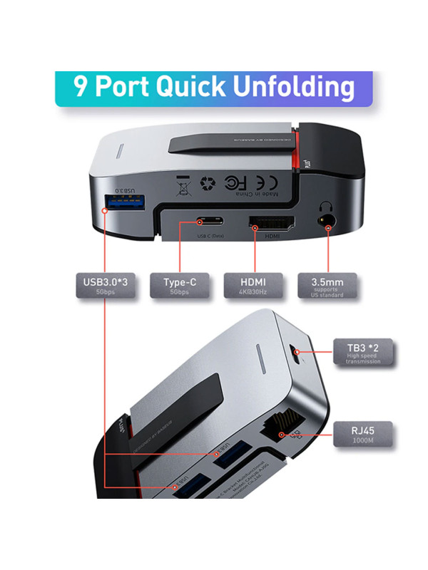 BASEUS USB C HUB 9 IN 1 ADAPTER FOR MACBOOK PRO  BASEUS USB C HUB 9 IN 1 ADAPTER FOR MACBOOK PRO