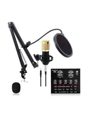 Podcast Equipment Bundle with Audio set Interface Voice Changer Condenser Karaoke Microphone Mic Stand and Mic Pop Filter