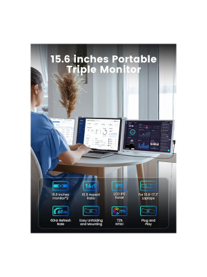 Triple Portable Laptop Screen Extender ,15 Inch , FHD 1080P IPS 