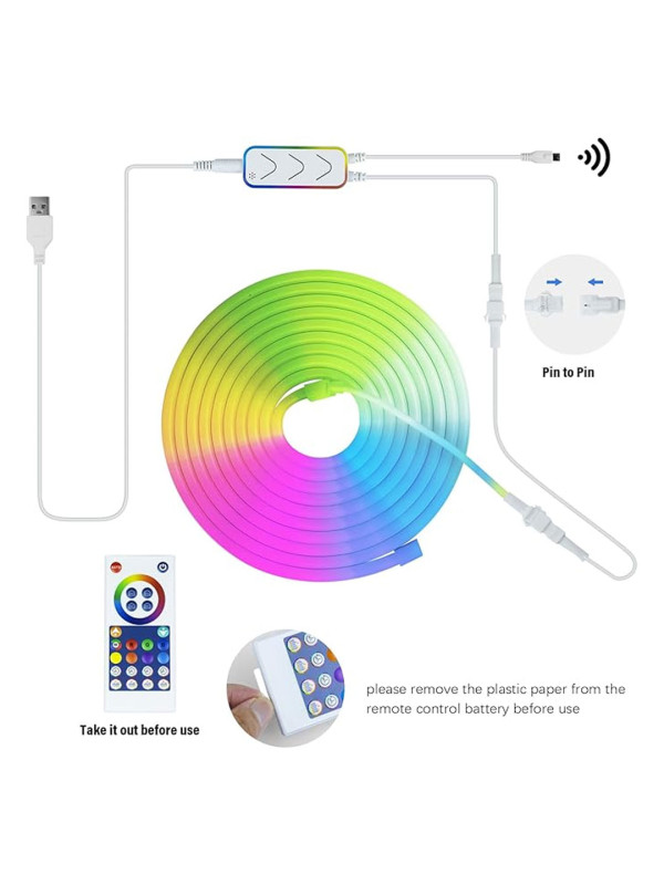 NEON ROPE LIGHT 5M IC NEON LED LIGHTS WITH MUSIC SYNC,IP67 WATERPROOF FLEXIBLE NEON LED STRIP