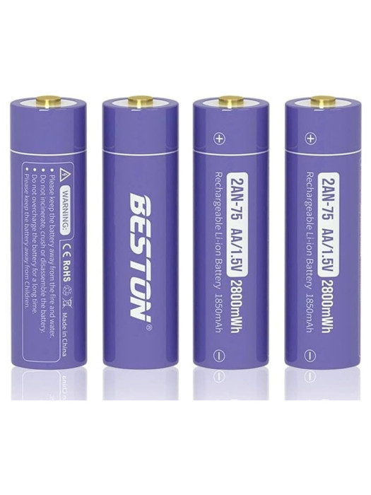 Beston 1.5v AA Rechargeable Lithium Batteries 2800mWh - 4 cell Pack - 
