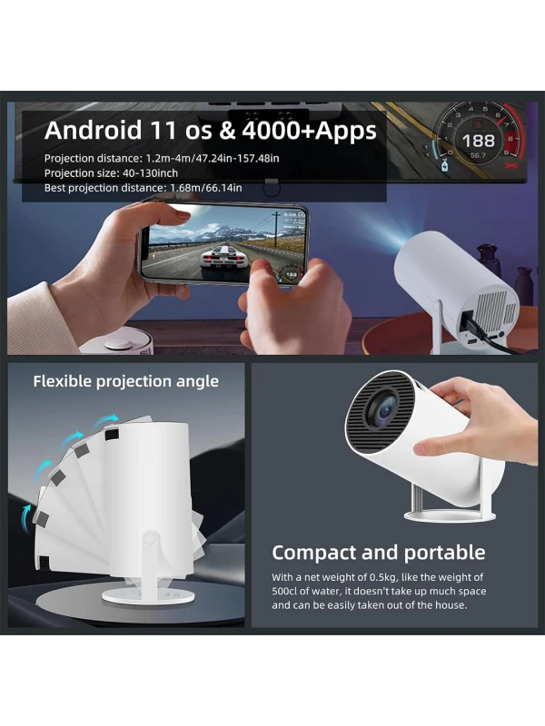 4K Ultra HD Portable Projector with Highlight Lens, LED SOURCE