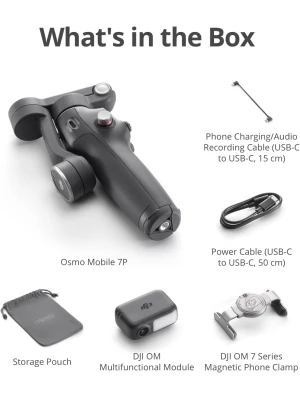 DJI Osmo Mobile 7P Gimbal Stabilizer for iPhone, Android, Native Tracking, Lighting, 3-Axis Phone Gimbal, Quick Launch, One-Tap Edit, Built-in Extension Rod & Tripod, 10hrs Use, Phone Charging