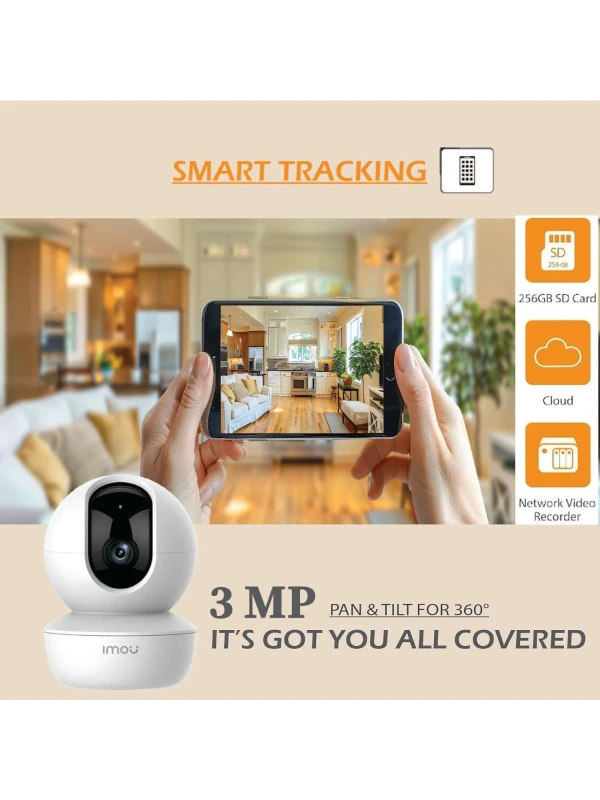 Imou Ranger S2 3MP WiFi Security Camera, Pan & Tilt for 360°, Human Detection, Smart Tracking, 2-Way Audio, Night Vision, Alexa Google Assistant, Up to 256GB SD Card Support