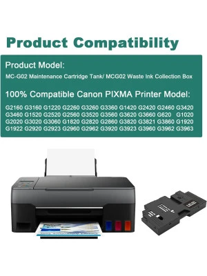 MC-G02 Maintenance Cartridge for Canon Pixma G620 G3260 G1220 G2160 G3160 G2260 G3360 G1420 G2420 Printer, High Capacity, New Chip (MCG02 MC-G02 Maintenance Box)