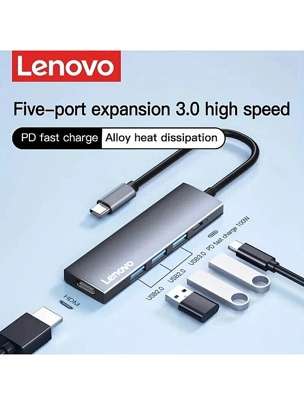 lenovo thinkplus 5 in 1 - usb-c to hdmi + 3 usb + usb-c + 3.0