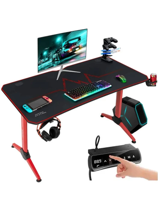Electric Gaming Desk Height Adjustable Standing Desk, 140cm Motor Sit Stand Computer Desk With RGB LED Lights