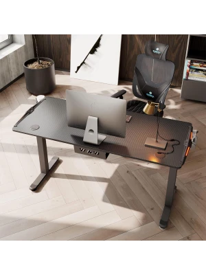 Electric Gaming Desk Height Adjustable Standing Desk, 140cm Motor Sit Stand Computer Desk With RGB LED Lights