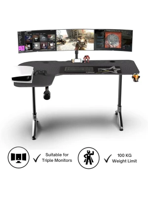 Gaming L Shape Corner Gaming Desk 160cm x 100 x 70-80 with Height Adjustable Legs & Dedicated Cable Management (Black, Left Hand)