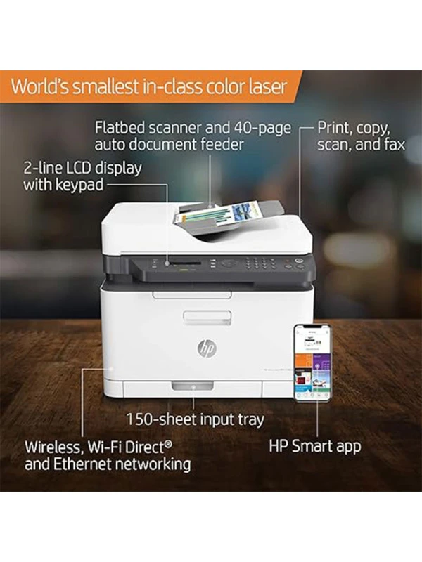 HP Color Laser 179fnw Wireless All in One Laser Printer with Mobile Printing & Built-in Ethernet, Works with Alexa
