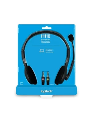 Logitech H110 Wired Headphones With Mic, Stereo With Noise-Cancelling,3.5-Mm Dual Audio Jack