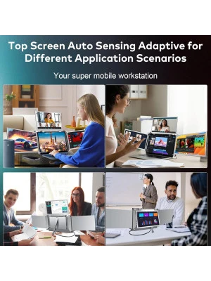 Quad Portable Laptop Monitor 16" Laptop Extender, Just 1 Cable for 3 Screens