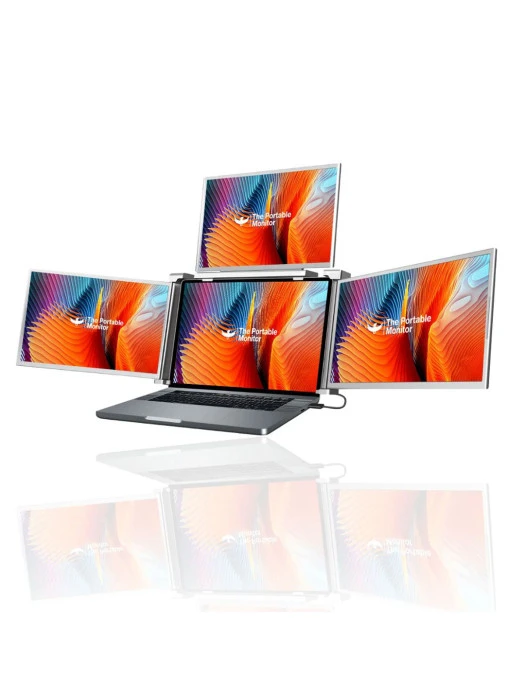 Quad Portable Laptop Monitor 16" Laptop Extender, Just 1 Cable for 3 Screens