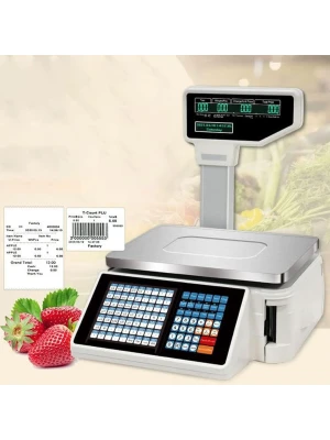 Digital POS Weight Scale, Label Printing Scale, Digital Barcode Weighing Scales with Label and Receipt Printer, 30 kg Precise Fruit Scales for Shop Retail Price Weighing