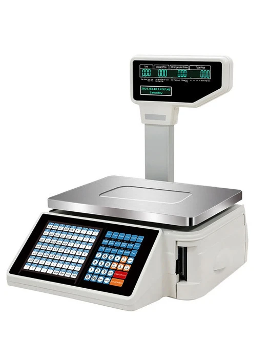 Digital POS Weight Scale, Label Printing Scale, Digital Barcode Weighing Scales with Label and Receipt Printer, 30 kg Precise Fruit Scales for Shop Retail Price Weighing