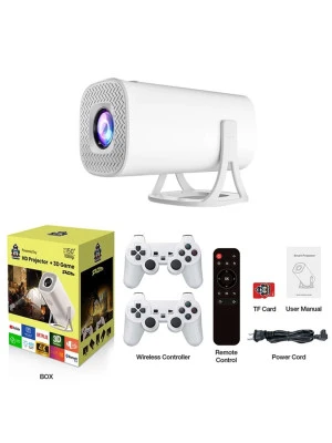 HD Video Projector + Android + Games Up to 150" 1080P with 2 Controllers + Remote