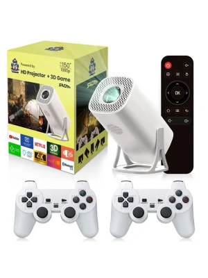 HD Video Projector + Android + Games Up to 150" 1080P with 2 Controllers + Remote