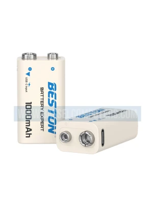 Beston 9V Rechargeable Li-Ion Battery 1000mAh USB-C Charging