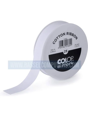 COLOP e-mark® Cotton Ribbon 25mm x 25m – White Ribbon for e-mark & e-mark go