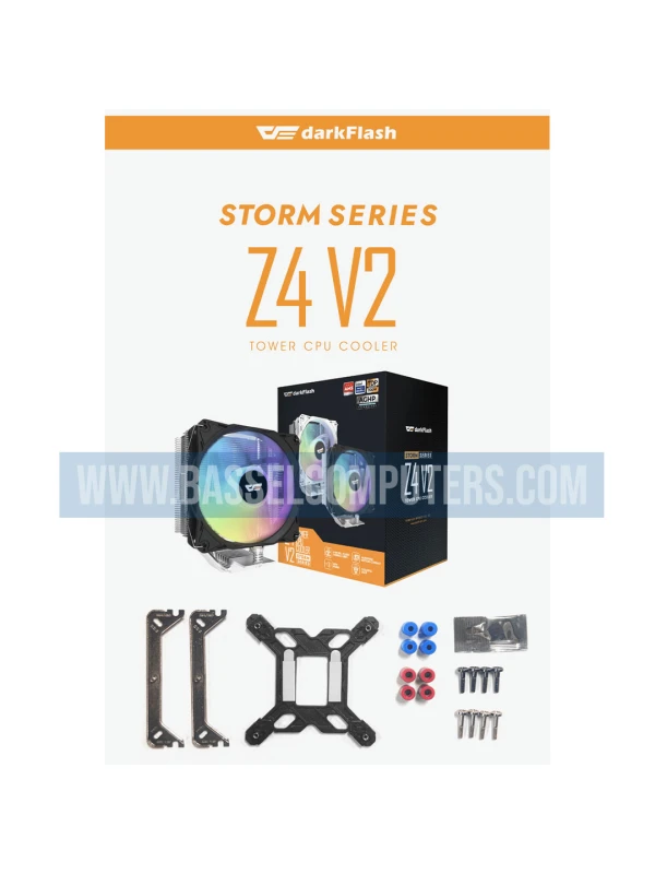 DarkFlash Storm Z4 V2 Tower CPU Air Cooler – 4 Heat Pipes, 120mm RGB Fan, Universal Intel & AMD Support