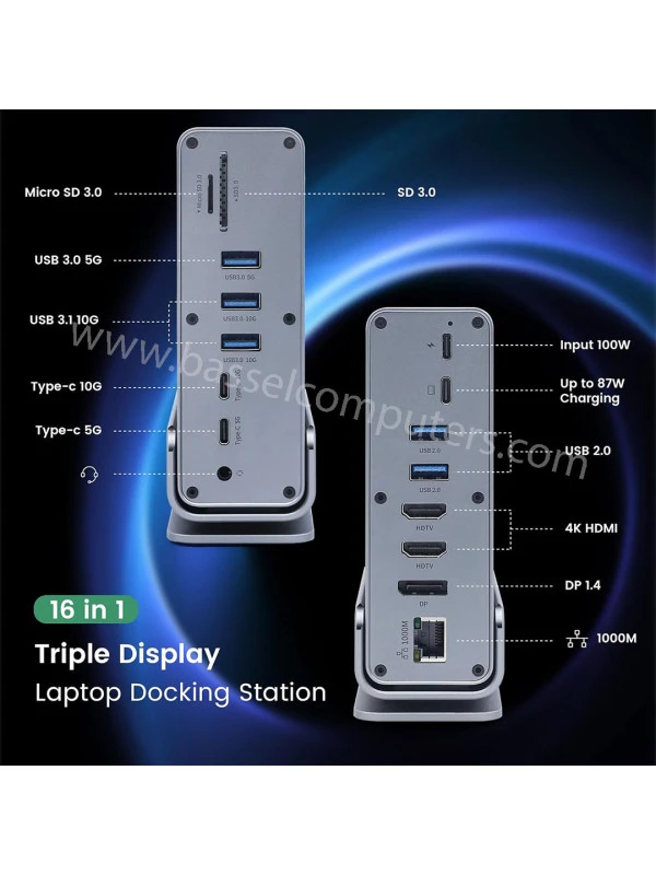 Docking Station Type-C Multi-Functional HUB Triple Display, 4K HDMI, Ethernet & 100W Power Delivery | 16-in-1
