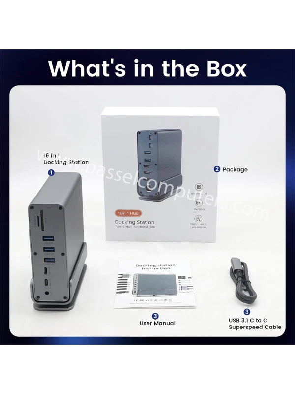 Docking Station Type-C Multi-Functional HUB Triple Display, 4K HDMI, Ethernet & 100W Power Delivery | 16-in-1