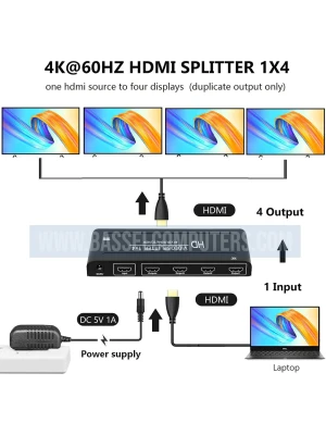 4K 60Hz HDMI Splitter 1x4 | 1 Input 4 Outputs Ultra HD Distributor