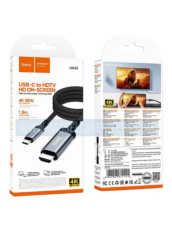 HOCO UA43 USB-C to HDTV Cable 1.8m – 4K 30Hz Screen Mirroring
