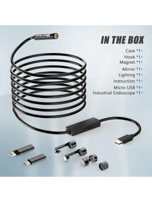 Industrial Endoscope P100, 10M – 1080P HD Waterproof Borescope with 8 Adjustable LED Lights