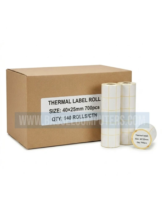 Thermal Label Rolls 40x25mm - Box of 140 Rolls, 700 Labels Per Roll