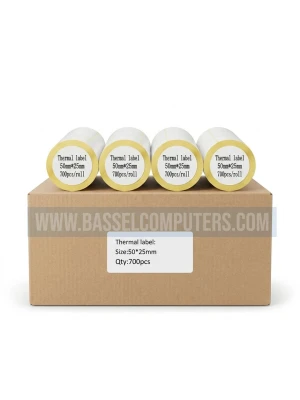 Thermal Barcode Label Rolls 50x25mm - Box of 75 Rolls Sticker Labels for Thermal Printers