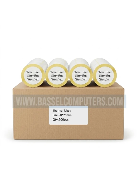 Thermal Barcode Label Rolls 50x25mm - Box of 75 Rolls Sticker Labels for Thermal Printers
